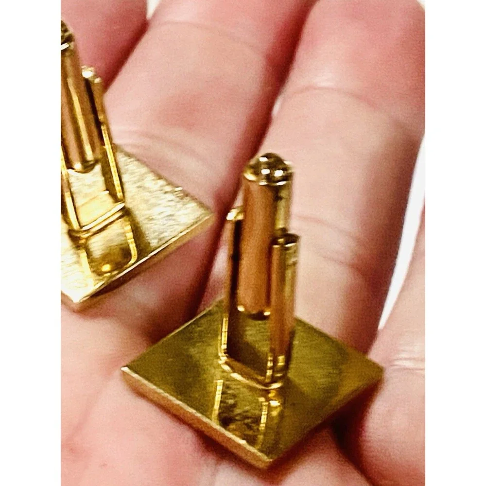 Vintage Initial P Monogram Cufflinks Gold Tone Engine Turned Square Bullet Back